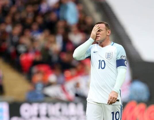 England s Wayne Rooney looks on dejected during the World Cup Qualifying Group F match at Wembley Stadium, London. Picture date October 8th, 2016 Pic David Klein Sportimage EDITORIAL USE ONLY. No use with unauthorised audio, video, data, fixture lists, club league logos or live services. Online in-match use limited to 120 images, no video emulation. No use in betting, games or single club league player publications.