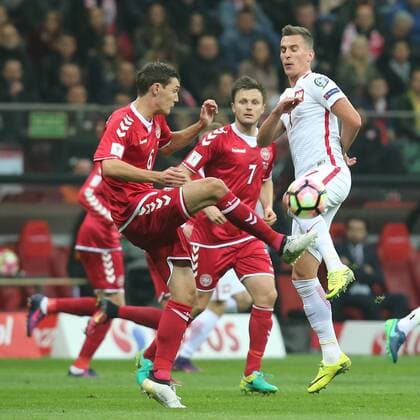 08.10.2016 WARSZAWA, WM Quali 2016 GROUP E Poland vs Danmark - (L) ANDREAS CHRISTENSEN , (C) WILLIAM KVIST , (R) ARKADIUSZ MILIK FOTO JAKUBxPIASECKI CYFRASPORT NEWSPIX.PL --- Newspix.pl FRANCE OUT!  20161008CSJP3068