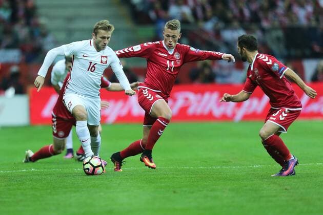 08.10.2016 WARSZAWA, WM Quali 2016 GROUP E Poland vs Danmark - JAKUB BLASZCZYKOWSKI, VIKTOR FISCHER FOTO LUKASZxGROCHALA CYFRASPORT NEWSPIX.PL --- Newspix.pl FRANCE OUT!  20161008CSLG0015
