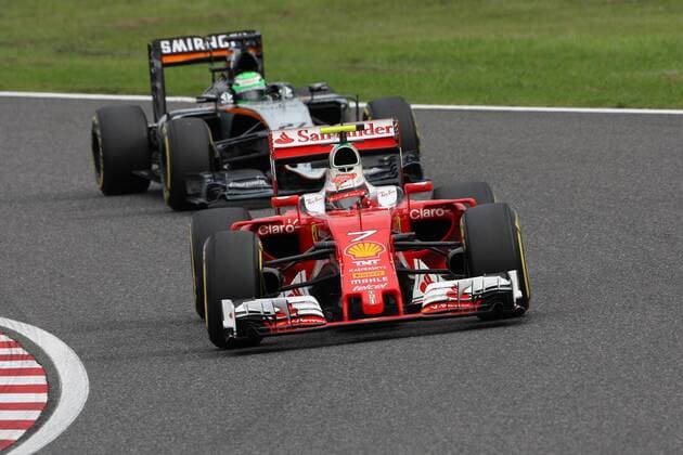 Japanese Grand Prix, Suzuka 6 - 9 October 2016 09.10.2016 - Race, Kimi Raikkonen (FIN) Scuderia Ferrari SF16-H leads Nico Hulkenberg (GER) Sahara Force India F1 VJM09 