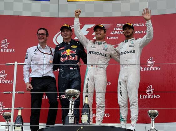 Podium, Max Verstappen, Red Bull Racing, Nico Rosberg; Lewis Hamilton; Mercedes Grand Prix, formula 1 GP, Japan in Suzuka, 09.10.2016 Photo:mspb Lukas Gorys Podium, Max Verstappen, Nico Rosberg; Lewis Hamilton; formula 1 GP, Japan