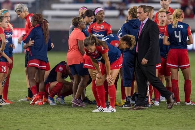 October 9, 2016: The Washington Spirit show disappointment with the outcome after the NWSL Championship game between the Washington Spirit and the Western New York Flash at BBVA Compass Stadium in Houston, TX. Western New York won on penalty kicks (3-2) after the 2nd overtime period ended with a 2-2 score... CSM NWSL Soccer Championship 2016: Washington Spirit vs Western New York Flash OCT 09 - ZUMAc04_