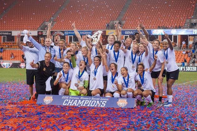 October 9, 2016: Western New York raises the trophy and celebrates their victory after the NWSL Championship game between the Washington Spirit and the Western New York Flash at BBVA Compass Stadium in Houston, TX. Western New York won on penalty kicks (3-2) after the 2nd overtime period ended with a 2-2 score... CSM NWSL Soccer Championship 2016: Washington Spirit vs Western New York Flash OCT 09 - ZUMAc04_