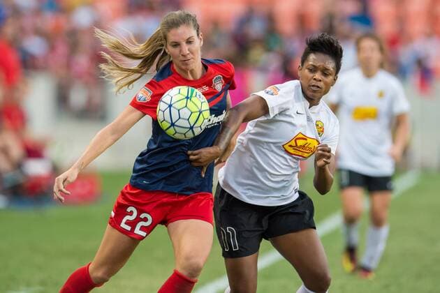 October 9, 2016: Washington Spirit defender Alyssa Kleiner (22) and Western New York Flash forward Taylor Smith (11) battle for the ball during the 2nd half of the NWSL Championship game between the Washington Spirit and the Western New York Flash at BBVA Compass Stadium in Houston, TX. Western New York won on penalty kicks (3-2) after the 2nd overtime period ended with a 2-2 score... CSM NWSL Soccer Championship 2016: Washington Spirit vs Western New York Flash OCT 09 - ZUMAc04_