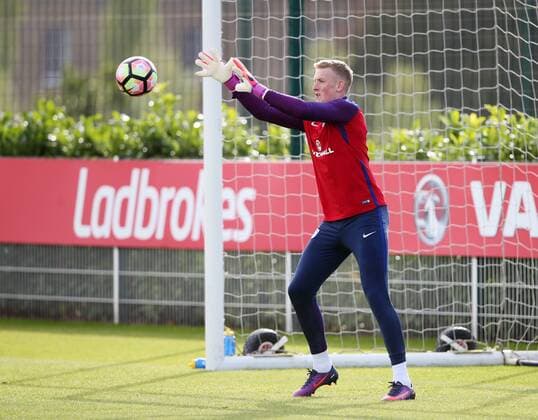 England s Jordan Pickford in action during training at Tottenham Hotspur Training Centre, London. Picture date October 10th, 2016 Pic David Klein Sportimage EDITORIAL USE ONLY. No use with unauthorised audio, video, data, fixture lists, club league logos or live services. Online in-match use limited to 120 images, no video emulation. No use in betting, games or single club league player publications.