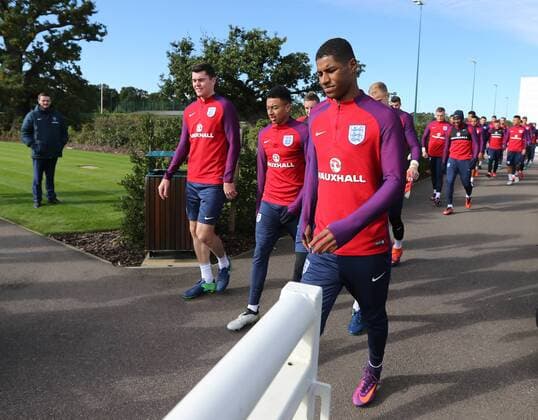 England s Marcus Rashford comes out to train during training at Tottenham Hotspur Training Centre, London. Picture date October 10th, 2016 Pic David Klein Sportimage EDITORIAL USE ONLY. No use with unauthorised audio, video, data, fixture lists, club league logos or live services. Online in-match use limited to 120 images, no video emulation. No use in betting, games or single club league player publications.