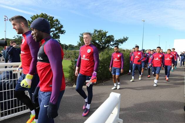England s Jordan Pickford comes out to train during training at Tottenham Hotspur Training Centre, London. Picture date October 10th, 2016 Pic David Klein Sportimage EDITORIAL USE ONLY. No use with unauthorised audio, video, data, fixture lists, club league logos or live services. Online in-match use limited to 120 images, no video emulation. No use in betting, games or single club league player publications.