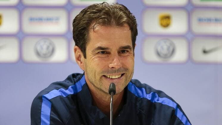 ralf Kellermann (Trainer, coach, manager Wolfsburg) Porträt, Portrait Pressekonferenz, Presserunde, PK, press conference PK Pressekonferenz lacht, lachen, zufrieden, glücklich, entspannt, Fussball, UEFA Women s Champions League, Abschlusstraining VfL Wolfsburg, xtgx