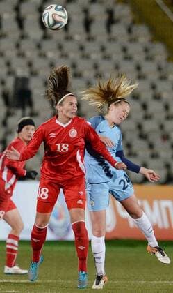 PERM, RUSSIA â€“ OCTOBER 12, 2016: Manchester City s Keira Walsh (R) and Zvezda 2005 Perm s Darya Makarenko fight for the ball in the second leg of their 2016 17 Season UEFA Women s Champions League Round of 32 football match at Zvezda Stadium. FC Manchester City won the game 4-0. Donat Sorokin TASS  TS034525