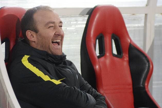 PERM, RUSSIA â€“ OCTOBER 12, 2016: Manchester City s manager Nick Cushing smiles in the second leg of their 2016 17 Season UEFA Women s Champions League Round of 32 football match against Zvezda 2005 Perm at Zvezda Stadium. FC Manchester City won the game 4-0. Donat Sorokin TASS  TS03452B