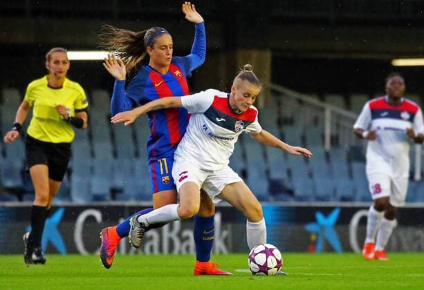 October 12, 2016 - Barcelona, Spain - Alexia Putellas and Polina Beshten during the womens Champions league match between F.C. Barcelona v F.C. Minsk, in Barcelona, on October 12, 2016. Photo: Urbanandsport Nurphoto FC Bacelona v FC Minsk - Women Champions League  - ZUMAn230