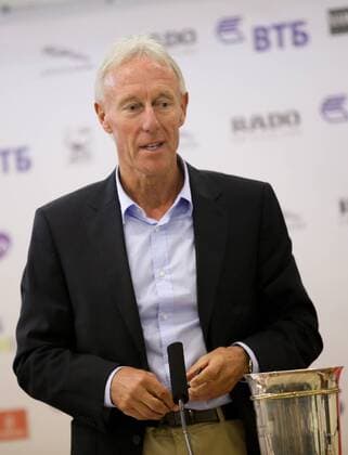 MOSCOW, RUSSIA - OCTOBER 15, 2016: ATP Tennis Herren Supervisor Gerry Armstrong speaks during the draw for the 2016 VTB Kremlin Cup International Tennis Tournament at the Olympic Stadium. Anton Novoderezhkin TASS  TS034924