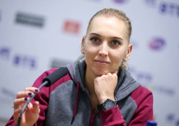 MOSCOW, RUSSIA - OCTOBER 15, 2016: Russian tennis player Elena Vesnina attends the draw for the 2016 VTB Kremlin Cup International Tennis Tournament at the Olympic Stadium. Anton Novoderezhkin TASS  TS034943