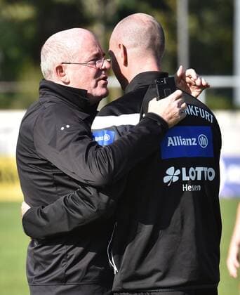 16.10.2016, xblx, Fussball 1.Bundesliga Damen, 1.FFC Frankfurt - USV Jena, emspor, v.l. Manager Siegfried Dietrich (1.FFC Frankfurt), Trainer Matt Ross (1.FFC Frankfurt) Frankfurt am Main