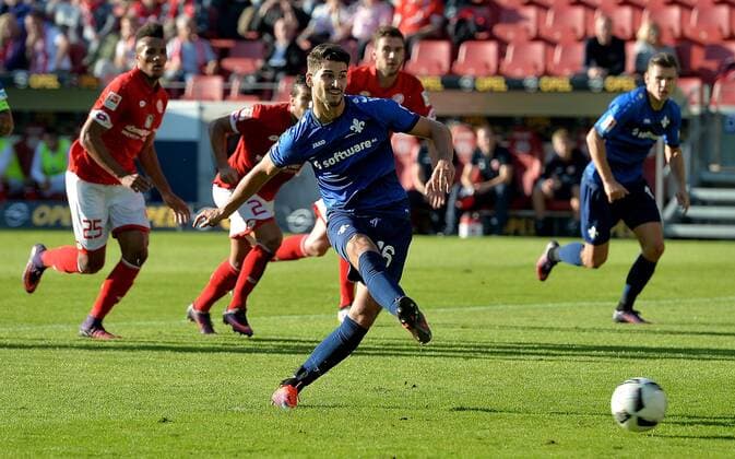 16.10.2016, xfux, Fussball 1.Bundesliga, FSV Mainz 05 - SV Darmstadt 98, emspor emonline deloka, v.l. Antonio Colak (SV Darmstadt 98) Elfmeter Mainz