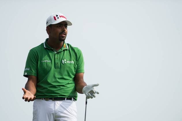 (161016) -- MACAO, Oct. 16, 2016 -- India s Anirban Lahiri reacts at the Venetian Macao Open Golf Tournament in Macao, south China, Oct. 16, 2016. Anirban Lahiri lost to Thailand s Pavit Tangkamolprasert in the play-off. ) (wll) (SP)CHINA-MACAO-GOLF-MACAO OPEN (CN) CheongxKamxKa 