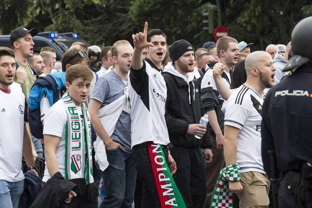 Legia Warszawa s supporters before the match of UEFA Champions League group stage between Real Madrid and Legia de Varsovia at Santiago Bernabeu Stadium in Madrid, Spain. October 18, 2016.  (20161018009)