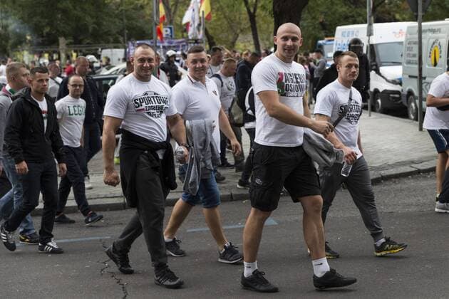 Legia Warszawa s supporters before the match of UEFA Champions League group stage between Real Madrid and Legia de Varsovia at Santiago Bernabeu Stadium in Madrid, Spain. October 18, 2016.  (20161018012)
