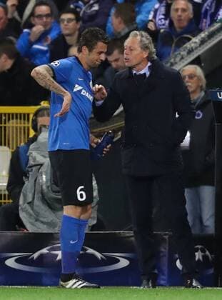 Club s Claudemir Domingues De Souza and Club s head coach Michel Preud homme pictured during the third game of the group stage of the UEFA Champions League competition between Belgian first division soccer team Club Brugge KV and Portugese club FC Porto in Brugge, Tuesday 18 October 2016. VIRGINIExLEFOUR  x04959783x