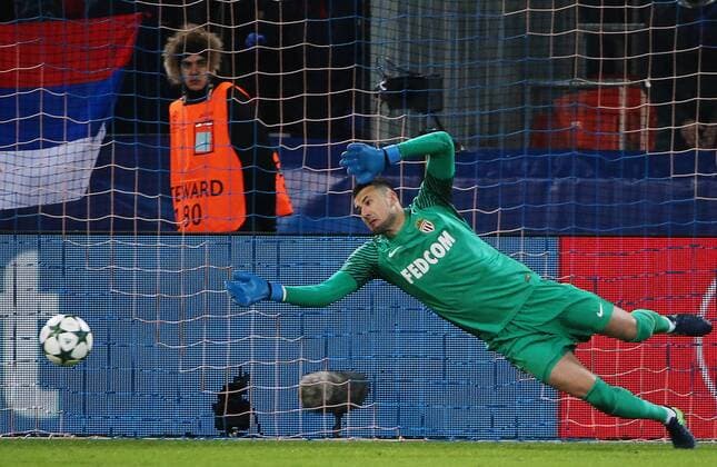 MOSCOW, RUSSIA - OCTOBER 18, 2016: AS Monaco s goalkeeper Danijel Subasic concedes a goal in their 2016 17 Season UEFA Champions League Group E Round 3 football match against FC CSKA Moscow at the Arena CSKA Stadium. Valery Sharifulin TASS  TS034DB8