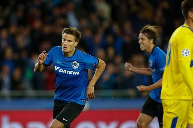 Club s Jelle Vossen celebrates after scoring during the third game of the group stage of the UEFA Champions League competition between Belgian first division soccer team Club Brugge KV and Portugese club FC Porto in Brugge, Tuesday 18 October 2016. BRUNOxFAHY  x04959747x
