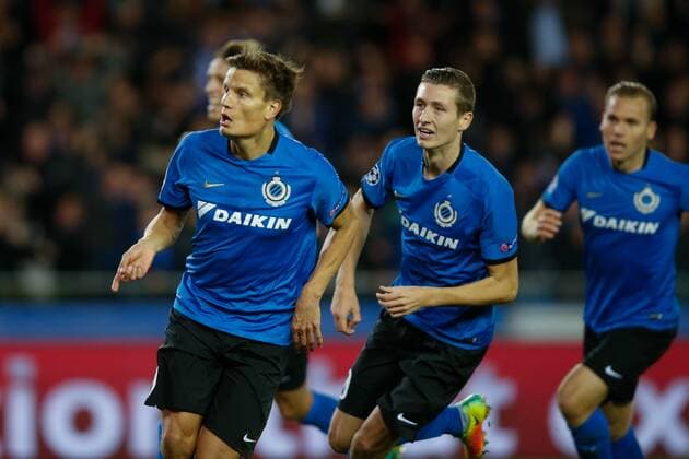 Club s Jelle Vossen celebrates after scoring during the third game of the group stage of the UEFA Champions League competition between Belgian first division soccer team Club Brugge KV and Portugese club FC Porto in Brugge, Tuesday 18 October 2016. BRUNOxFAHY  x04959722x