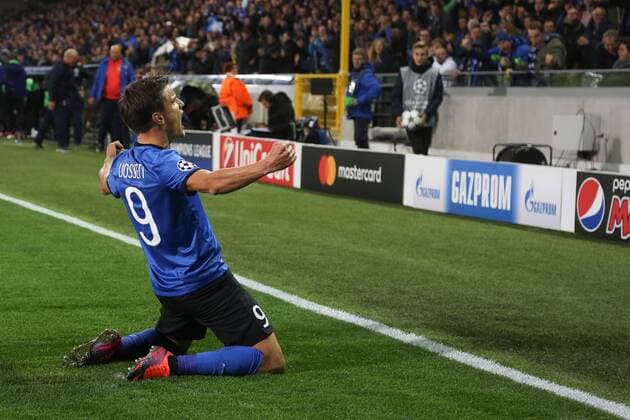 Club s Jelle Vossen celebrates after scoring during the third game of the group stage of the UEFA Champions League competition between Belgian first division soccer team Club Brugge KV and Portugese club FC Porto in Brugge, Tuesday 18 October 2016. BRUNOxFAHY  x04959731x