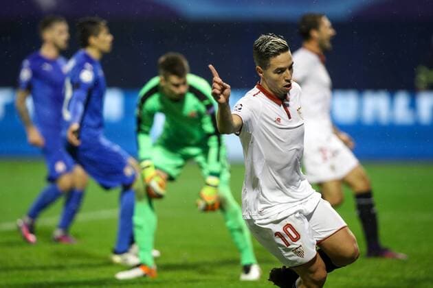 SOCCER - CL, Zagreb vs Sevilla ZAGREB,CROATIA,18.OCT.16 - SOCCER - UEFA Champions League, group stage, GNK Dinamo Zagreb vs Sevilla FC. Image shows the rejoicing of Samir Nasri (Sevilla). GEPAxpictures xMaticxKlansek
