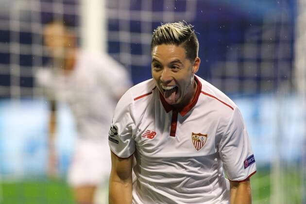 Bilder des Tages - SPORT SOCCER - CL, Zagreb vs Sevilla ZAGREB,CROATIA,18.OCT.16 - SOCCER - UEFA Champions League, group stage, GNK Dinamo Zagreb vs Sevilla FC. Image shows the rejoicing of Samir Nasri (Sevilla). GEPAxpictures xMaticxKlansek