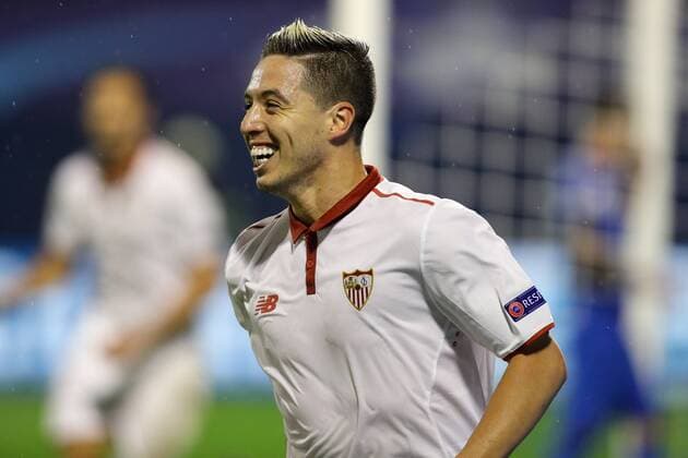 SOCCER - CL, Zagreb vs Sevilla ZAGREB,CROATIA,18.OCT.16 - SOCCER - UEFA Champions League, group stage, GNK Dinamo Zagreb vs Sevilla FC. Image shows the rejoicing of Samir Nasri (Sevilla). GEPAxpictures xMaticxKlansek