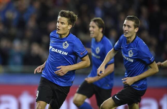 Jelle Vossen forward of Club Brugge celebrates with teammates after scoring FOOTBALL : FC Bruges vs FC Porto - Ligue des Champions - 18 10 2016 Photonews Panoramic 