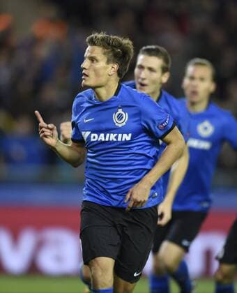 Jelle Vossen forward of Club Brugge celebrates with teammates after scoring FOOTBALL : FC Bruges vs FC Porto - Ligue des Champions - 18 10 2016 Photonews Panoramic 