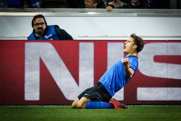 Club s Jelle Vossen celebrates after scoring during the third game of the group stage of the UEFA Champions League competition between Belgian first division soccer team Club Brugge KV and Portugese club FC Porto in Brugge, Tuesday 18 October 2016. KURTxDESPLENTER  x04959750x