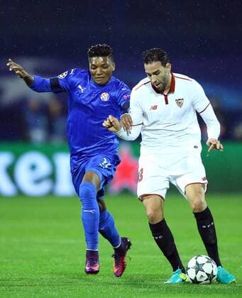 UEFA Champions League, GNK Dinamo - Sevilla 18.10.2016., Maksimir Stadium, Zagreb - UEFA Champions League, Group H, Round 3, GNK Dinamo - Sevilla FC.Junior Fernandes, Adil Rami  SlavkoxMidzorPIXSELL
