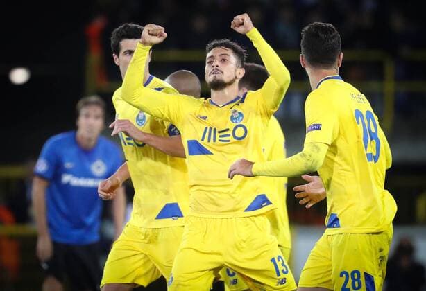 Porto s players celebrate during the third game of the group stage of the UEFA Champions League competition between Belgian first division soccer team Club Brugge KV and Portugese club FC Porto in Brugge, Tuesday 18 October 2016. VIRGINIExLEFOUR  x04959983x