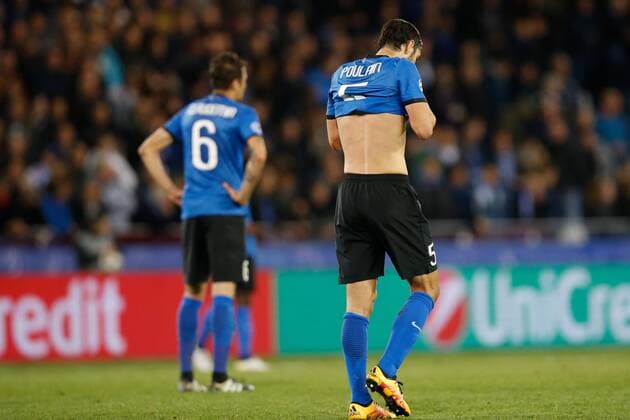 Club s Benoit Poulain looks dejected during the third game of the group stage of the UEFA Champions League competition between Belgian first division soccer team Club Brugge KV and Portugese club FC Porto in Brugge, Tuesday 18 October 2016. BRUNOxFAHY  x04959998x