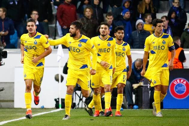Poto s forward Andre Silva celebrates after scoring during the third game of the group stage of the UEFA Champions League competition between Belgian first division soccer team Club Brugge KV and Portugese club FC Porto in Brugge, Tuesday 18 October 2016. KURTxDESPLENTER  x04960089x