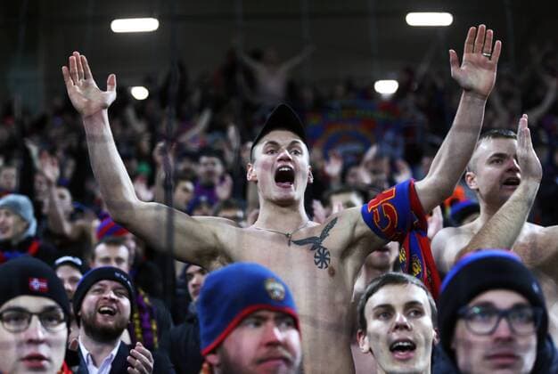 MOSCOW, RUSSIA - OCTOBER 18, 2016: CSKA Moscow s fans rooting for their team in the 2016 17 Season UEFA Champions League Group E Round 3 football match against AS Monaco at the Arena CSKA Stadium. The game ended in a 1-1 draw. Valery Sharifulin TASS  TS034DDA