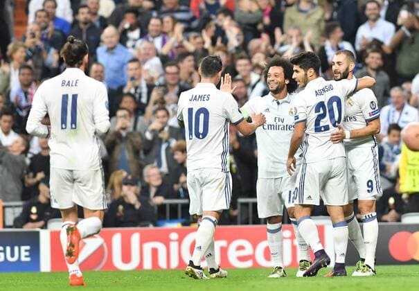 Marcelo (Real Madrid) celebrates scoring a goal during the UEFA Champions League match between Real Madrid and Legia Warszawa played at Estadio Santiago Bernabeu, Madrid  xJ.M.Colomox xx