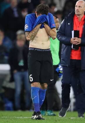 Club s Claudemir Domingues De Souza looks dejected after the third game of the group stage of the UEFA Champions League competition between Belgian first division soccer team Club Brugge KV and Portugese club FC Porto in Brugge, Tuesday 18 October 2016. VIRGINIExLEFOUR  x04960056x