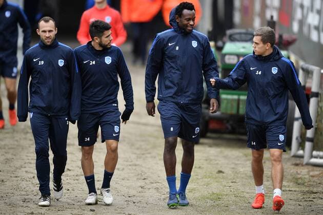 Genk s Thomas Buffel, Genk s Alejandro Pozuelo, Genk s Bennard Kumordzi and Genk s Leandro Trossard pictured before the start of a training of Belgian soccer team RC Genk, Wednesday 19 October 2016, in Genk. Tomorrow Genk is playing the third game of the group stage of the Europa League competition against Portuguese team Athletic Bilbao. YORICKxJANSENS  x04960190x