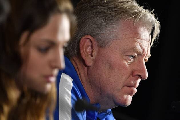the Dutch-Spanish translator and Genk s head coach Peter Maes pictured during a press conference PK Pressekonferenz of Belgian soccer team RC Genk, Wednesday 19 October 2016, in Genk. Tomorrow Genk is playing the third game of the group stage of the Europa League competition against Portuguese team Athletic Bilbao. YORICKxJANSENS  x04960371x