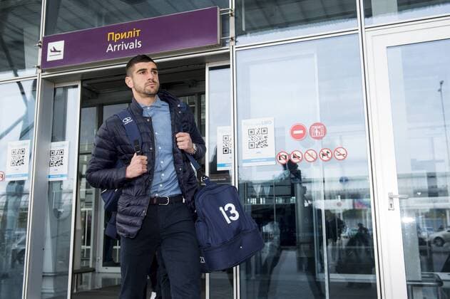 Gent s Stefan Mitrovic pictured during the arrival of Belgian soccer team KAA Gent, Wednesday 19 October 2016, in Lviv, Ukraine. Tomorrow Gent is playing Ukraine club Shaktar Donetsk in the third match of the group stage of the Europa League competition. JASPERxJACOBS  x04960419x
