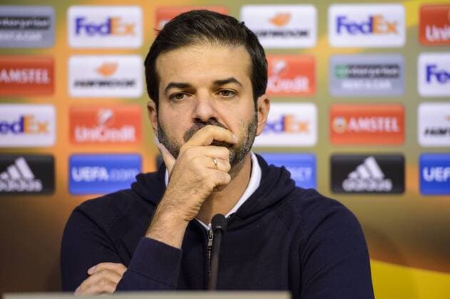 Panathinaikos head coach Italian Andrea Stramaccioni pictured during a press conference PK Pressekonferenz of Greek soccer team Panathinaikos, Wednesday 19 October 2016, in Liege. Tomorrow Panathinaikos is playing the third game of the group stage of the Europa League competition against Belgian soccer team Standard de Liege. NICOLASxLAMBERT  x04960770x