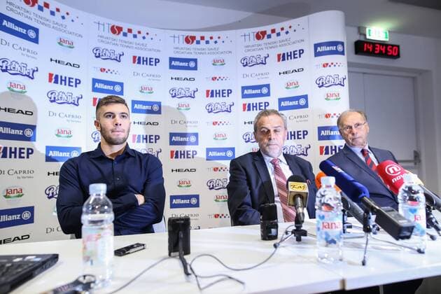 A press conference PK Pressekonferenz on the occasion of the start of ticket sales for the Davis Cup finals - Zagreb, Croatia 19.10.2016., Zagreb, Croatia - Arena Zagreb, a press conference on the occasion of the start of ticket sales for the final match of the Davis Cup between Croatia and Argentina, which will be held from 25th to 27th November. Tennis player Borna Coric, Mayor of Zagreb Milan Bandic, Petar Miric, president of the Croatian Tennis Association veterans.  IgorxSoban PIXSELL
