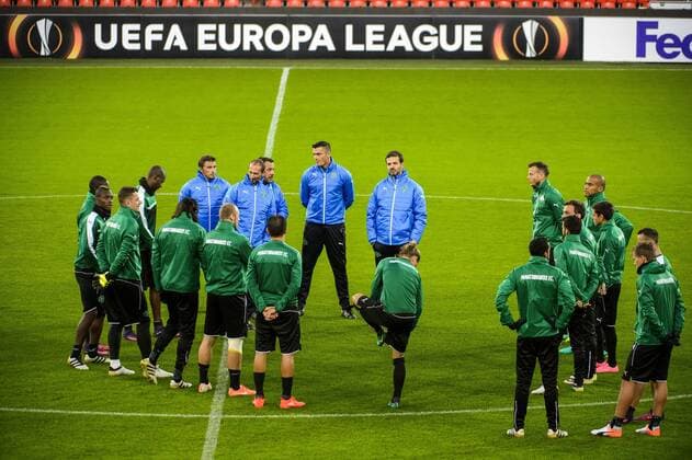 Illustration picture shows a training of Greek soccer team Panathinaikos, Wednesday 19 October 2016, in Liege. Tomorrow Panathinaikos is playing the third game of the group stage of the Europa League competition against Belgian soccer team Standard de Liege. NICOLASxLAMBERT  x04960902x