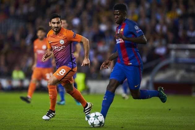 19.10.2016, xslx, Fussball UEFA Champions League, FC Barcelona Barca - FC Manchester City, emspor, v.l. Ilkay Gundogan (Manchester City), Samuel Umtiti (FC Barcelona) Barcelona