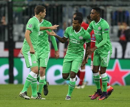 SOCCER - CL, Bayern vs Eindhoven MUNICH,GERMANY,19.OCT.16 - SOCCER - UEFA Champions League, group stage, FC Bayern Muenchen vs PSV Eindhoven. Image shows the rejoicing of Luciano Narsingh (Eindhoven). GEPAxpictures xThomasxBachun