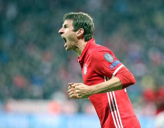 FC Bayern München - PSV Eindhoven Deutschland, München, 19.10.2016, Fussball, UEFA Champions League, Saison 2016 2017, Gruppenphase, 3. Spieltag, FC Bayern München - PSV Eindhoven: Thomas Müller (FC Bayern München); Jubel Tor 1:0 Müller.