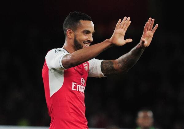 Football - 2016 2016 Champions League - Arsenal vs. PFC Ludogorets Razgrad Theo Walcott of Arsenal celebrates scoring goal no. 2 at The Emirates. COLORSPORT ANDREW COWIE 